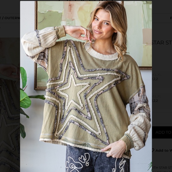Oli and Hali “ San Juan” Oli & Hali Mixed Fabric Star Patch Top SR25 - Picture 1 of 7